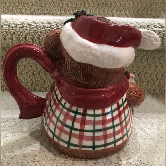 🎄Fitz & Floyd Christmas Ceramic Plaid Terry Bear Pitcher (Retired, 1991). - Picture 5 of 14